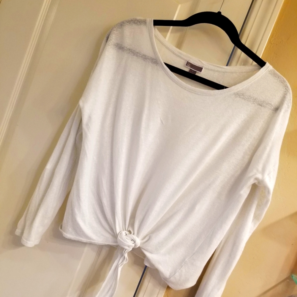 CHELSEA28 * Linen Off White Tie Front Top * Small